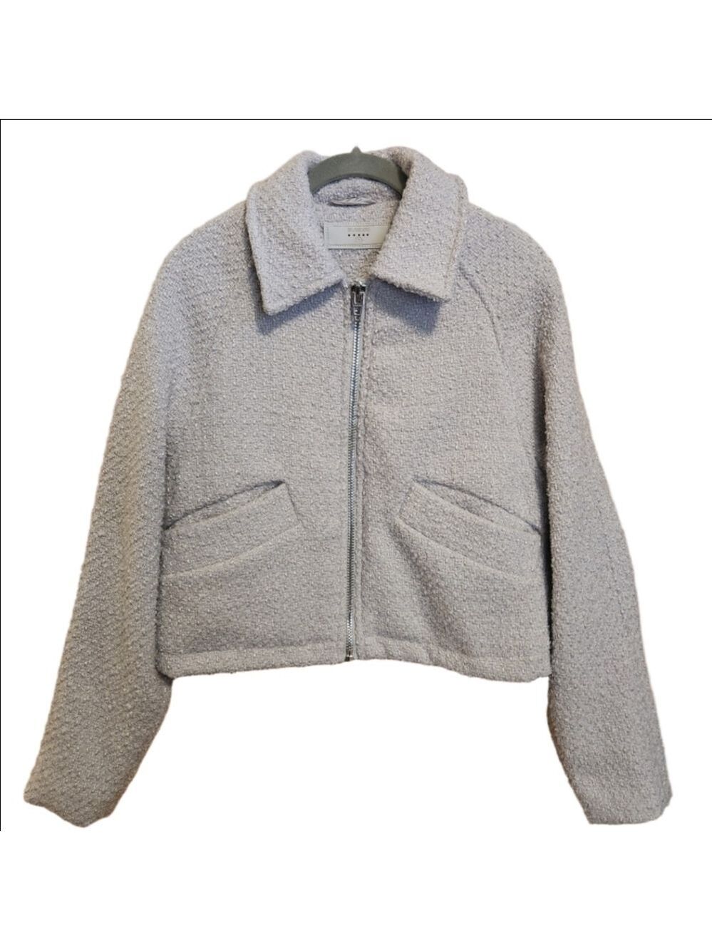 BLANK NYC CROPPED LONG SLEEVE BOUCLE OATMEAL COAT JACKET SIZE SMALL EUC WARM